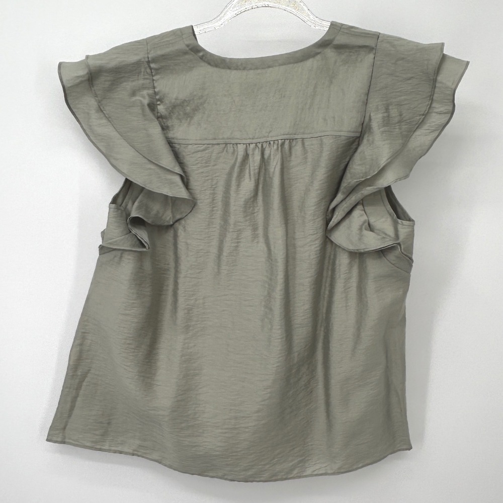 Club Monaco Womens Sage Green Ruffle Sleeve Button Front Blouse Size M - Picture 4 of 6